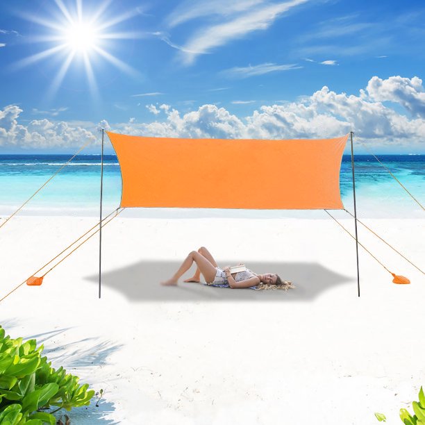 SUGIFT 10'x10' Portable Sun Shelter Beach Tent Canopy with 6 Sandbags, Orange
