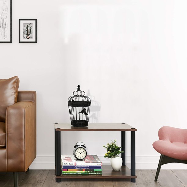SUGIFT 2-Tier Shelves End Tables Bookshelf Brown