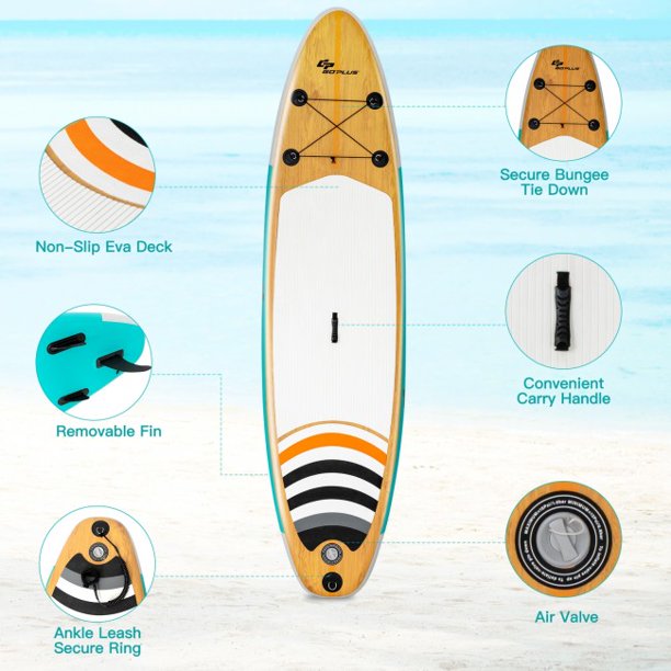 SUGIFT Inflatable Stand Up Paddle Board with Carry Bag (10 Feet,Blue And Brown)