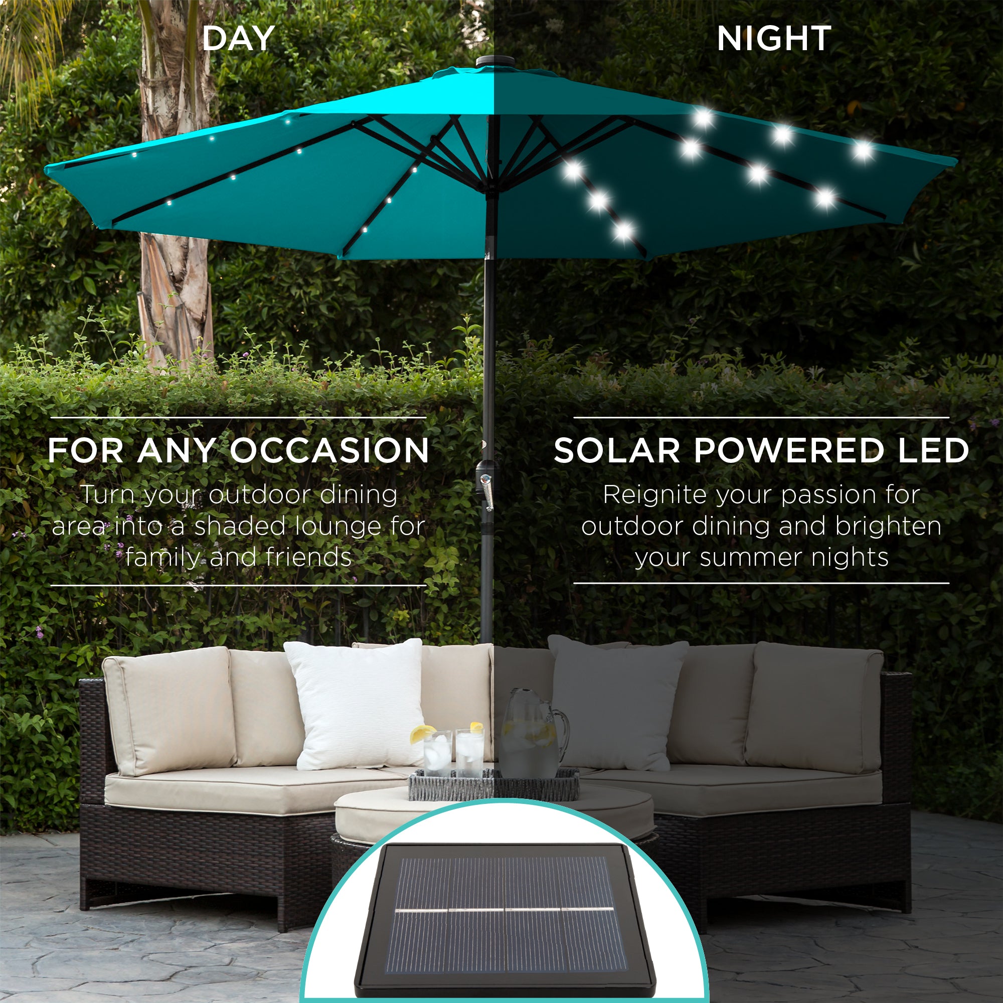 SUGIFT 10ft Solar LED Lighted Patio Umbrella w/ Tilt Adjustment, Fade- SUGIFT 10ft Solar LED Lighted Patio Umbrella w/ Tilt Adjustment, Fade-