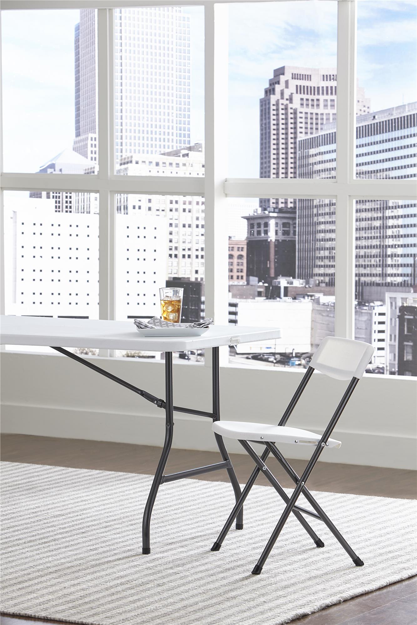 SKONYON Folding Chair with Molded Seat and Back White Speckle (4-pack)