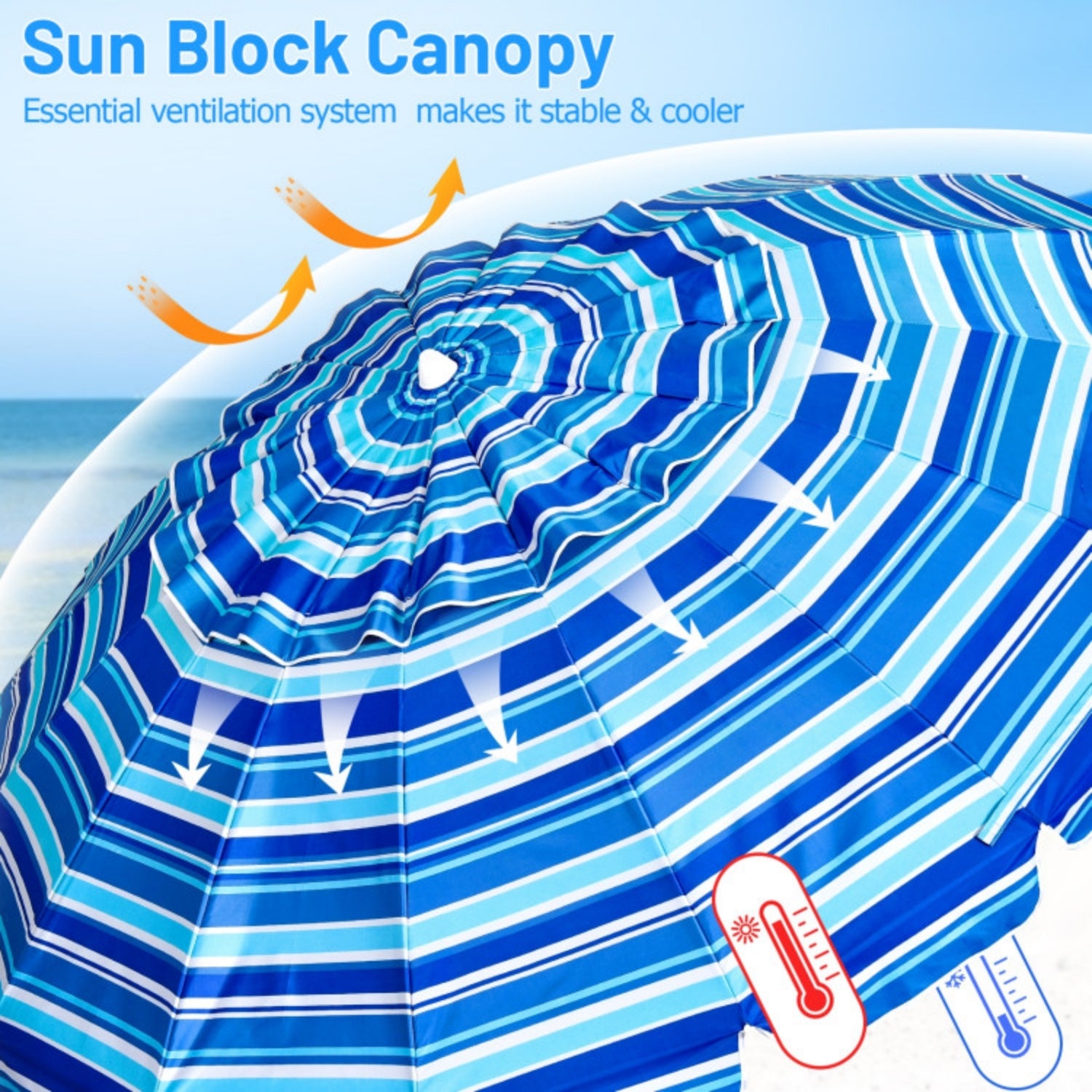 SUGIFT 8 Feet Portable Beach Umbrella with Sand Anchor and Tilt Mechanism,Navy