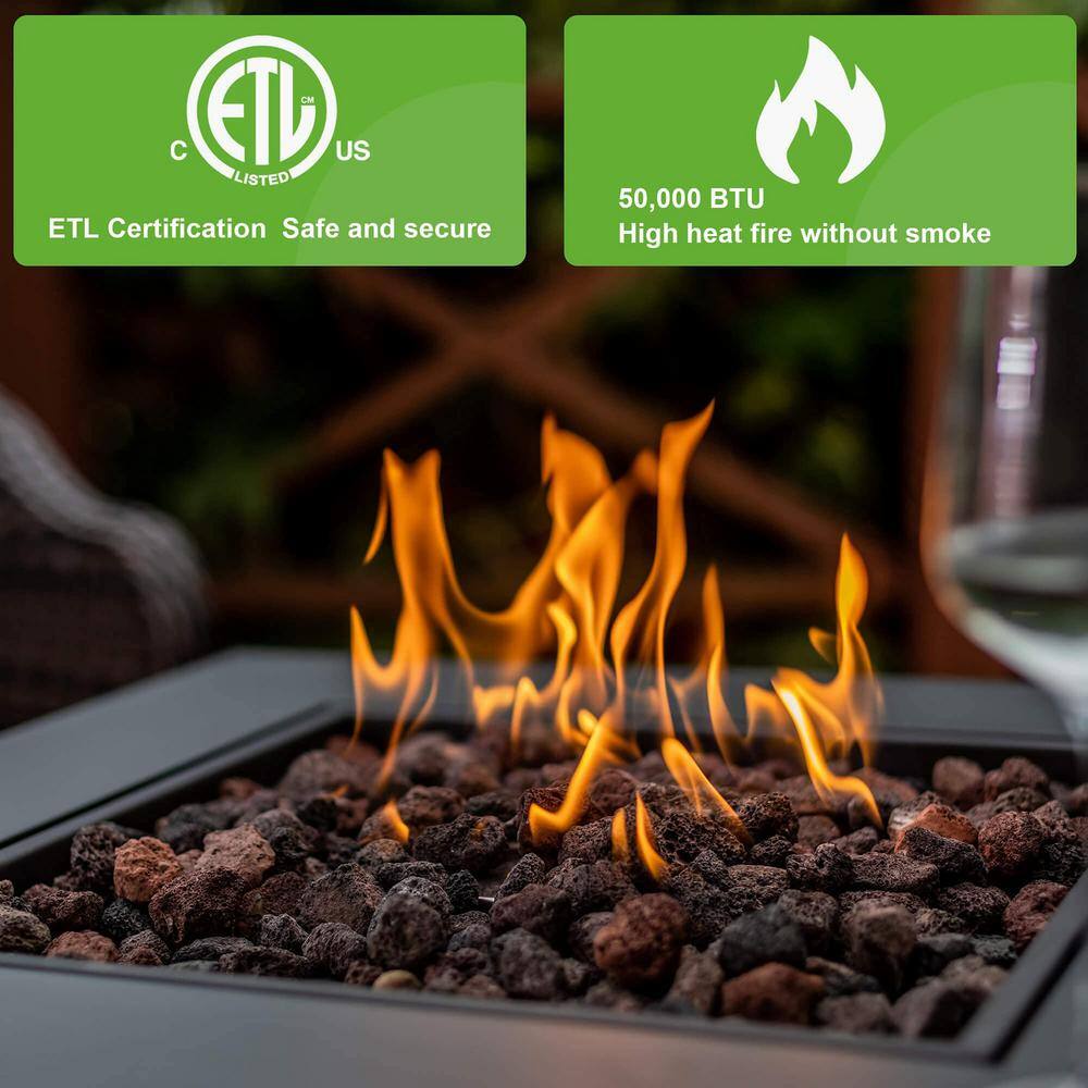 28 in. W Black Square Weather Resistant Steel Outdoor Gas Propane Fire Pit Table with 50000 BTU Burner
