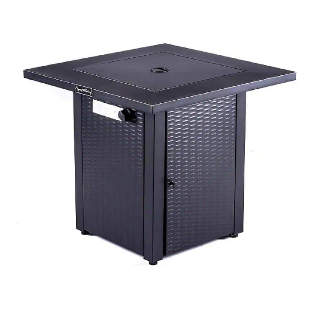 28 in. W Black Square Weather Resistant Steel Outdoor Gas Propane Fire Pit Table with 50000 BTU Burner