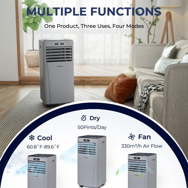 SUGIFT 10000 BTU 3-in-1 Portable Air Conditioner with Remote Control,Gray
