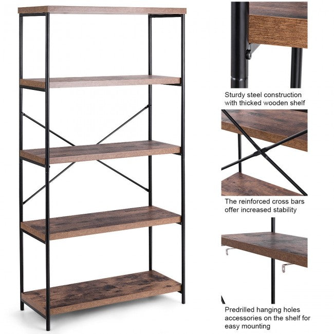 SUGIFT Multipurpose Open Bookcase Industrial Rack Wide Standing Storage Shelf