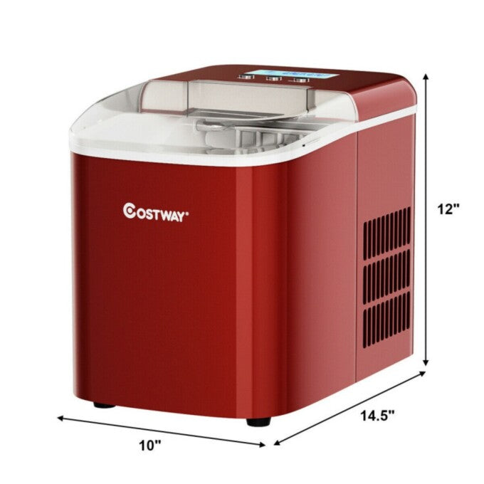 SUGIFT 27 lbs Countertop LCD Display Ice Maker with Ice Scoop,Red