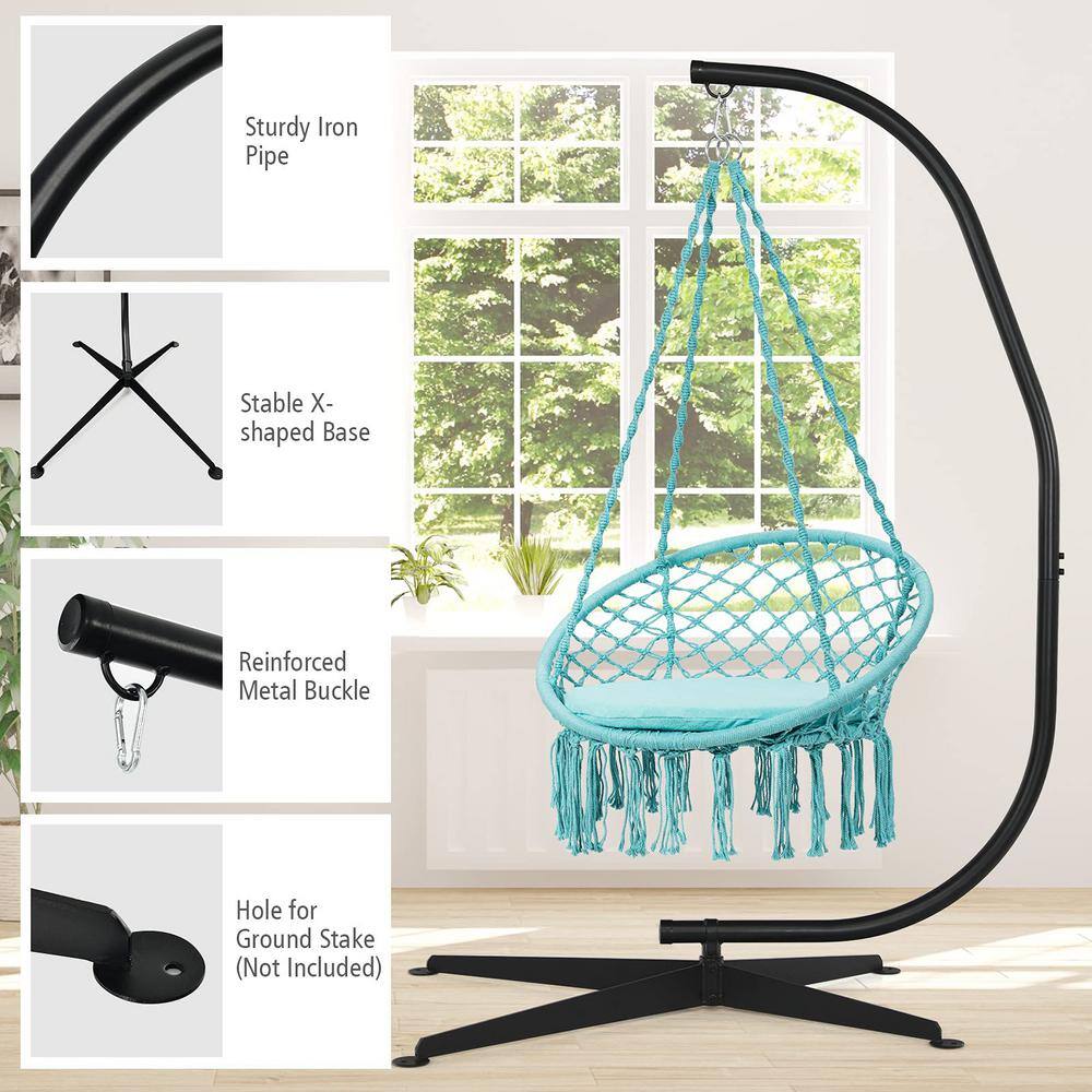 7 ft. Metal Frame C Shape Hanging Hammock Stand in Black