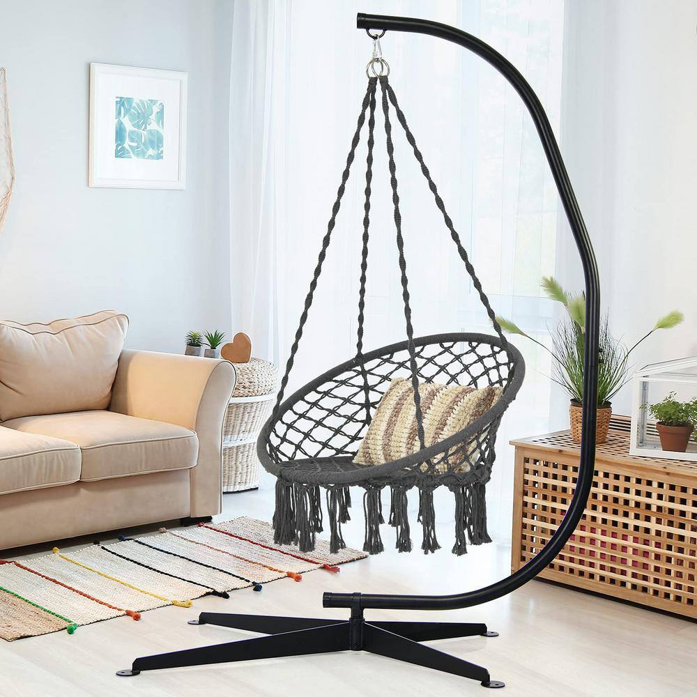 7 ft. Metal Frame C Shape Hanging Hammock Stand in Black