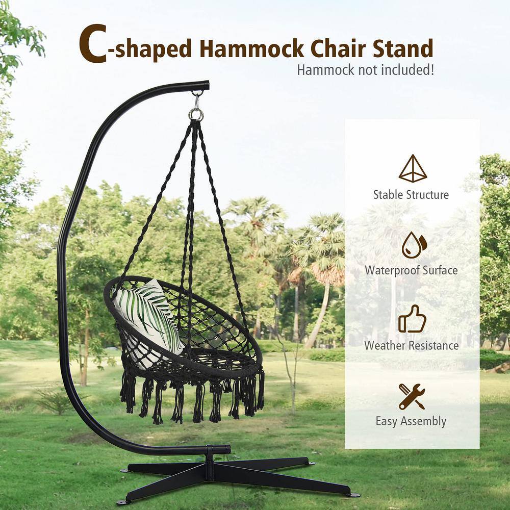 7 ft. Metal Frame C Shape Hanging Hammock Stand in Black
