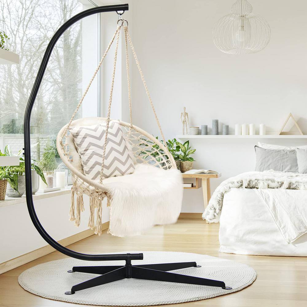 7 ft. Metal Frame C Shape Hanging Hammock Stand in Black