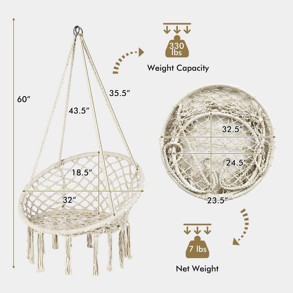60 in. Indoor/Outdoor Macrame Hammock Chair LED Lights Hanging Swing Chair