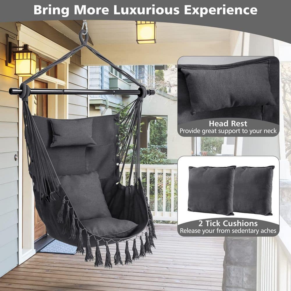 39 in. Tufted Victorian Hammock Chair Swing with Soft Pillow and Cushions in Black