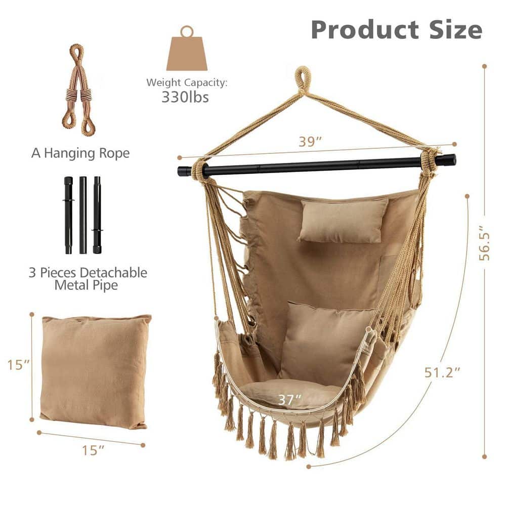 39 in. Tufted Victorian Hammock Chair Swing with Soft Pillow and Cushions in Beige
