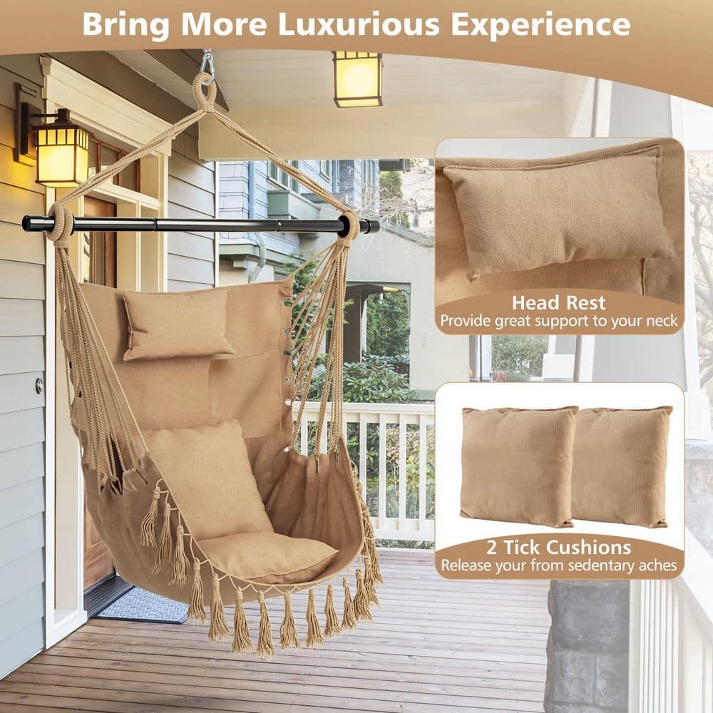 39 in. Tufted Victorian Hammock Chair Swing with Soft Pillow and Cushions in Beige