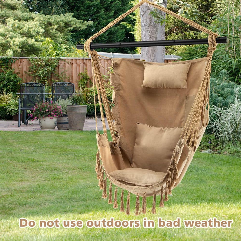 39 in. Tufted Victorian Hammock Chair Swing with Soft Pillow and Cushions in Beige