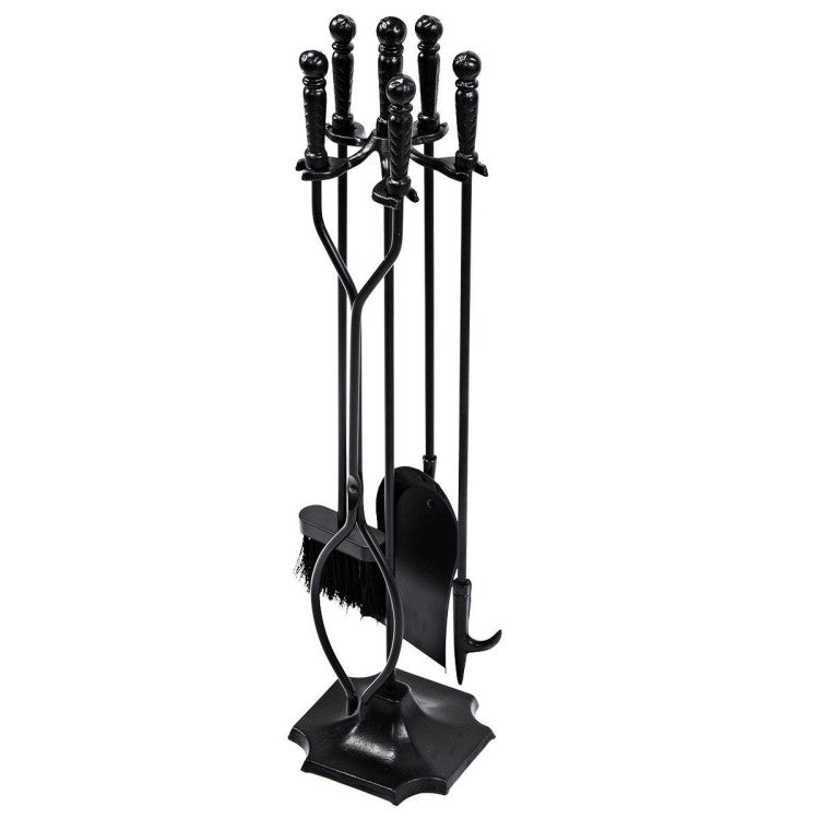 SUGIFT 31 inch 5 Pieces Metal Fireplace Tool Set with Stand Black