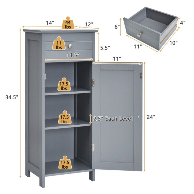 SUGIFT Wooden Storage Free-Standing Floor Cabinet with Drawer and Shelf, Gray