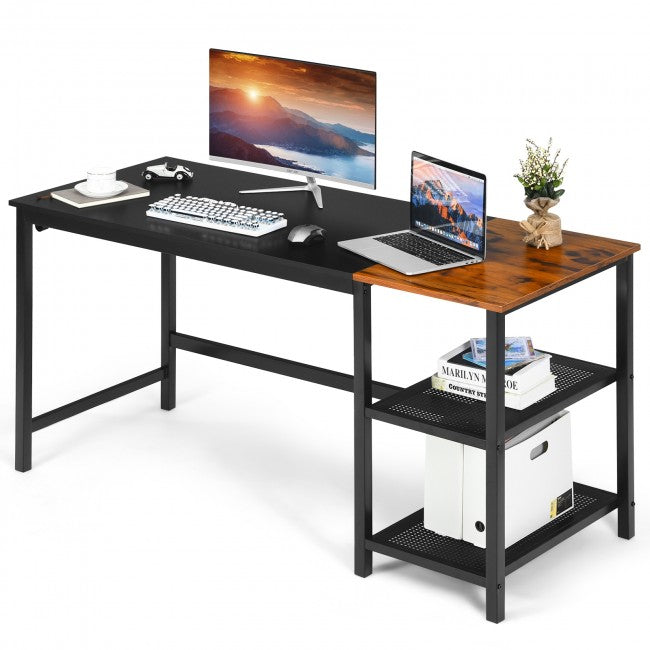 SUGIFT 59 Inch Home Office Computer Desk with Removable Storage Shelves,Rustic Brown