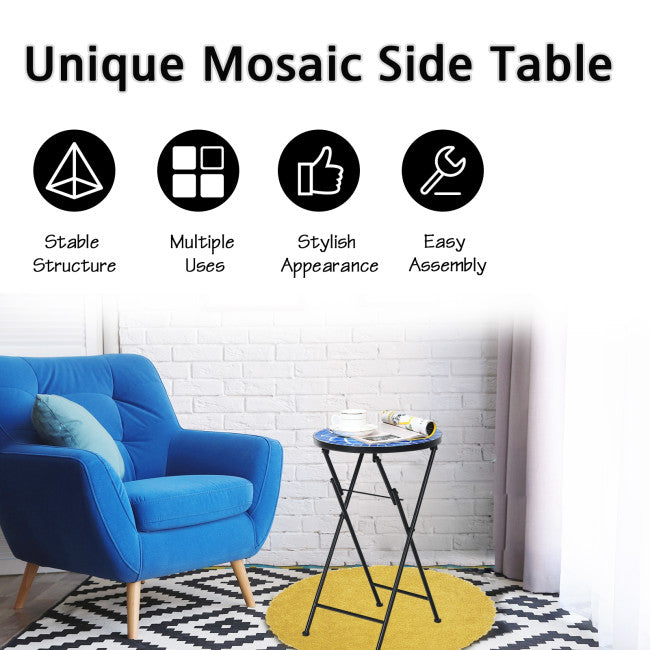 SUGIFT Folding Mosaic Side Table Accent Table