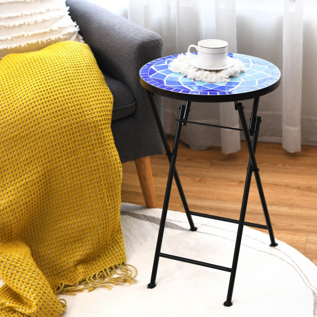 SUGIFT Folding Mosaic Side Table Accent Table