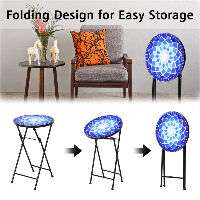 SUGIFT Folding Mosaic Side Table Accent Table