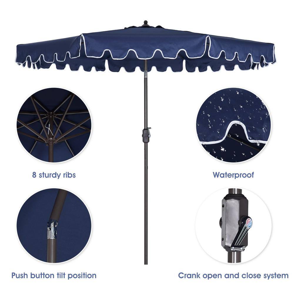 9 ft. Aluminum Market Push Button Tilt Patio Umbrella in Navy Blue