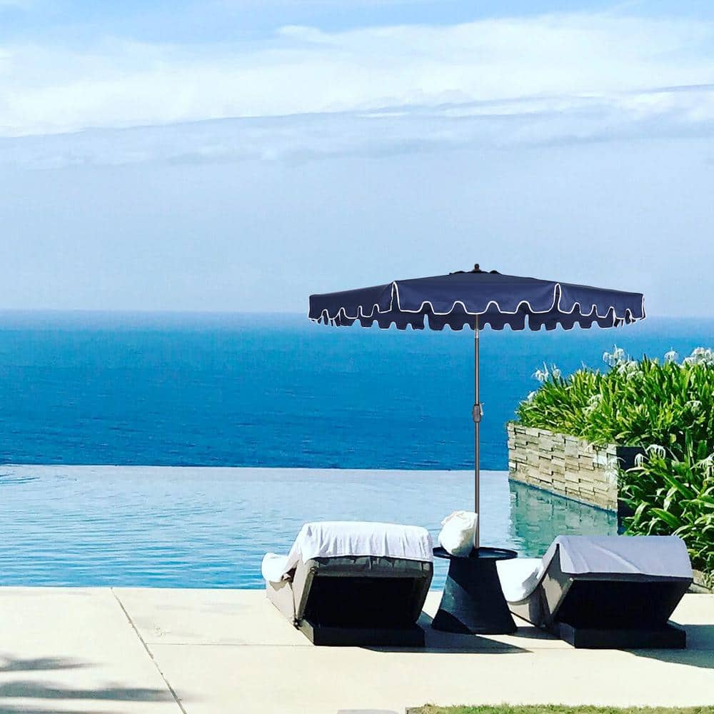 9 ft. Aluminum Market Push Button Tilt Patio Umbrella in Navy Blue