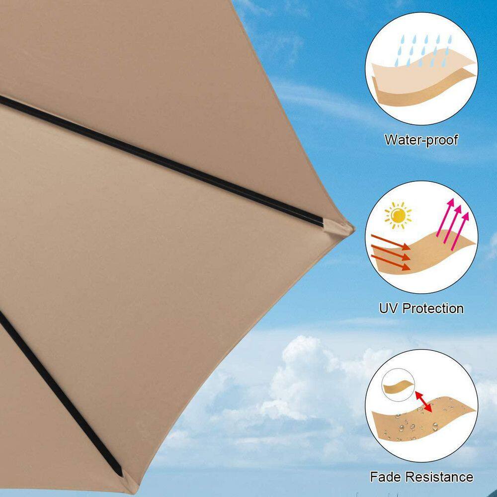 15 ft. Market Outdoor Patio Umbrella with Crank and Base in Beige