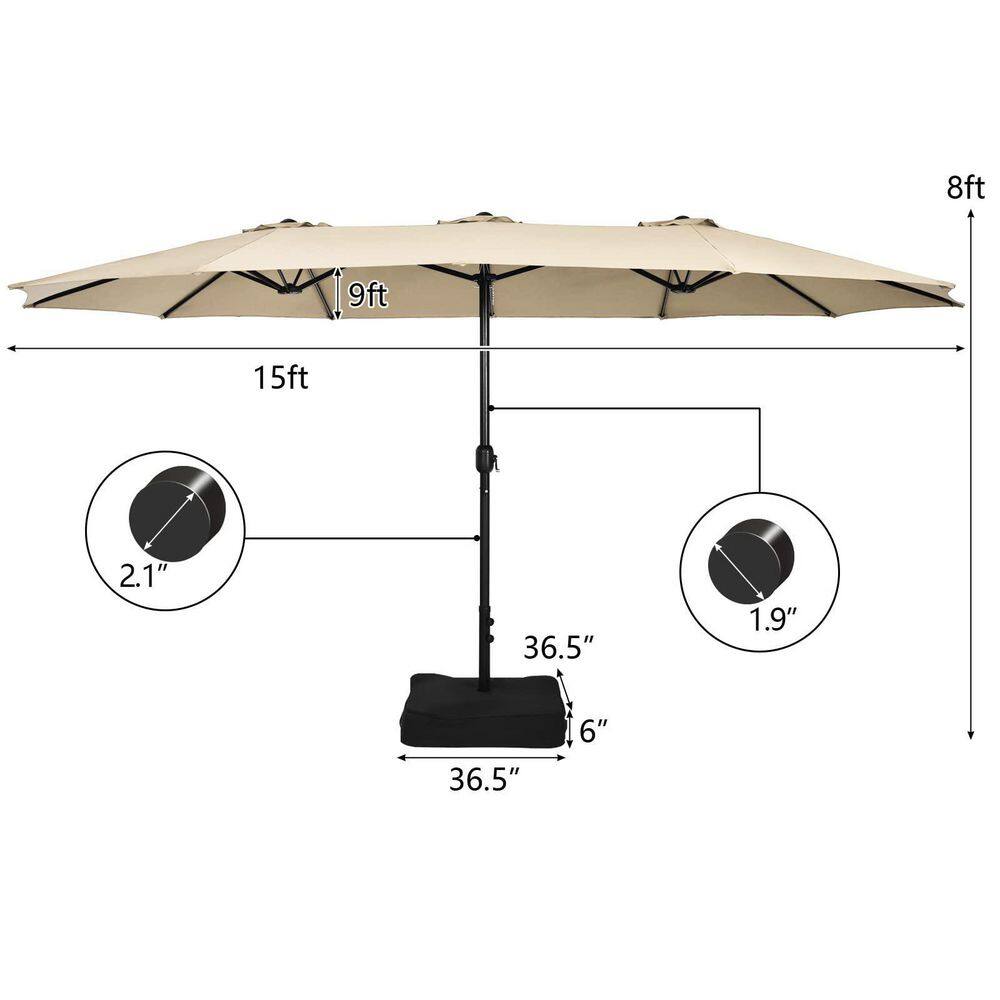 15 ft. Market Outdoor Patio Umbrella with Crank and Base in Beige