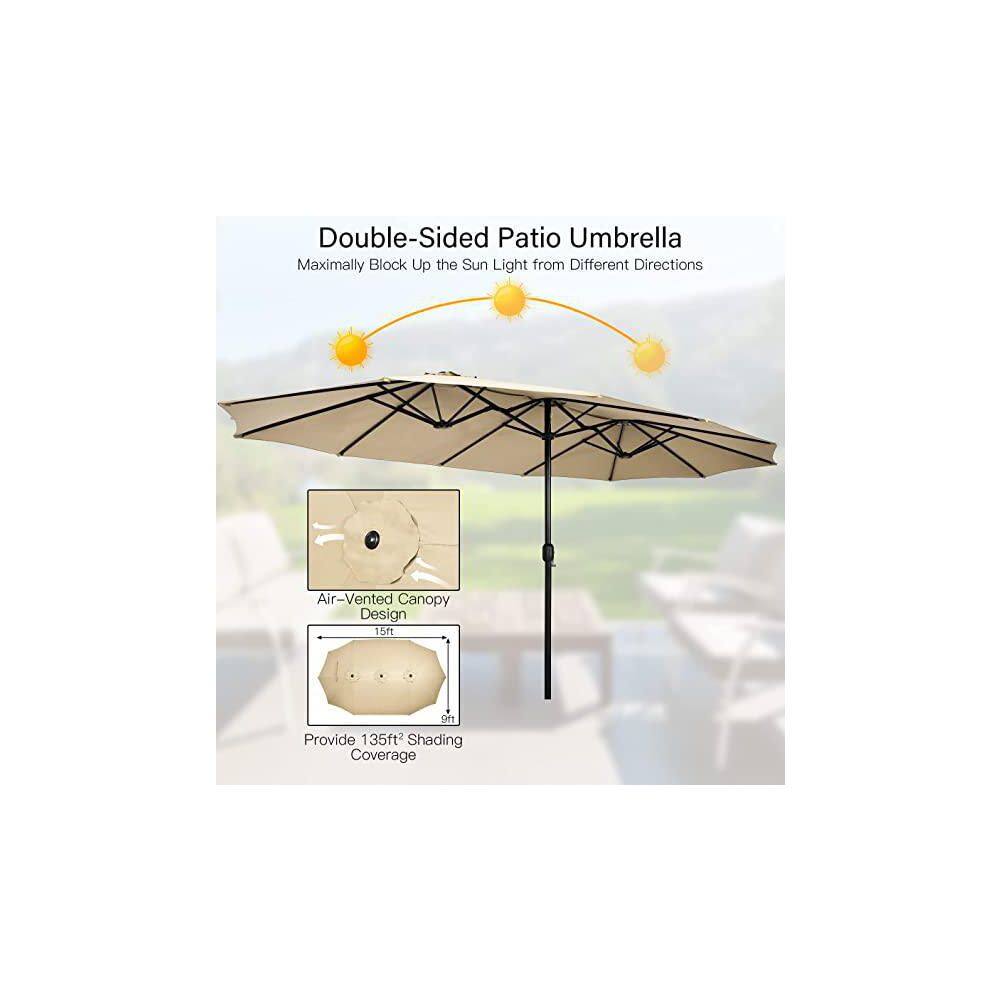 15 ft. Market Outdoor Patio Umbrella with Crank and Base in Beige