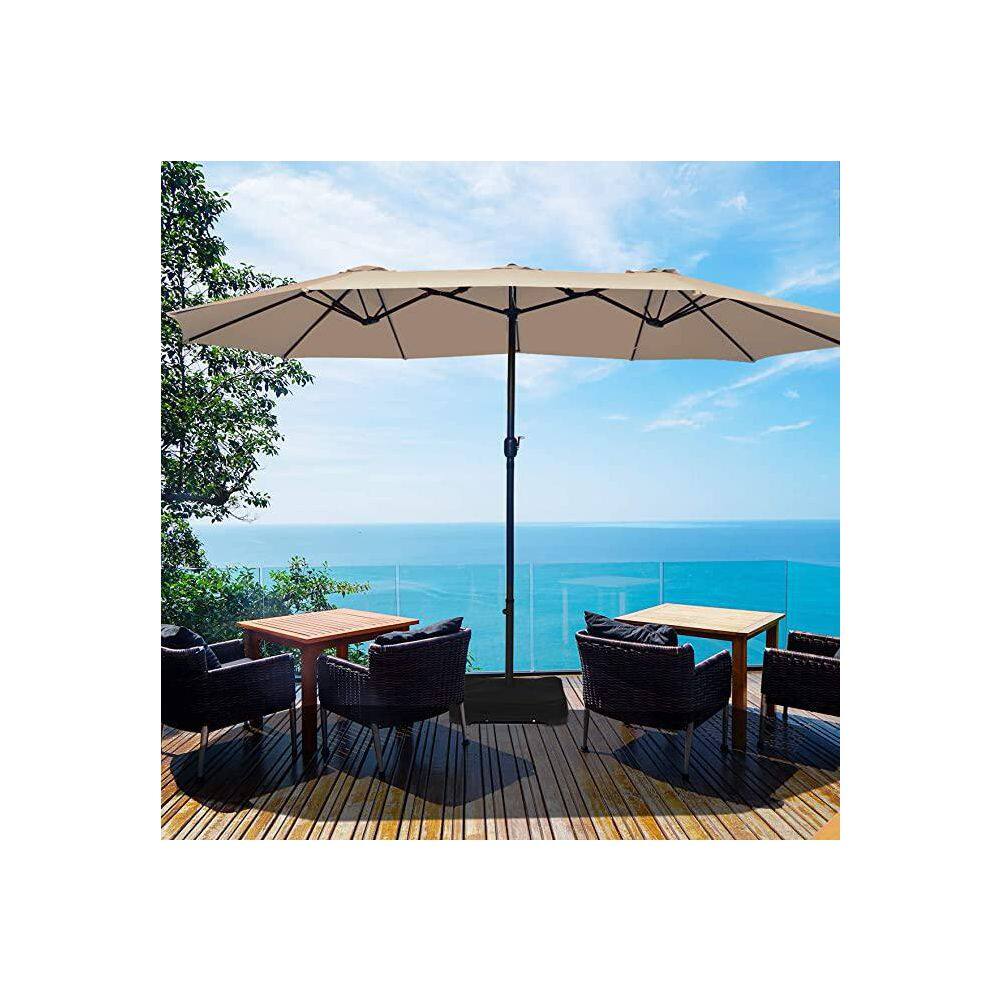15 ft. Market Outdoor Patio Umbrella with Crank and Base in Beige