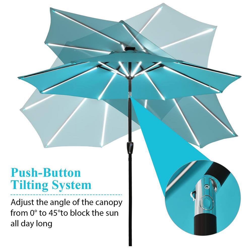 9 ft. Aluminum LED Lights Market Patio Umbrella with Crank and Tilt in Turquoise
