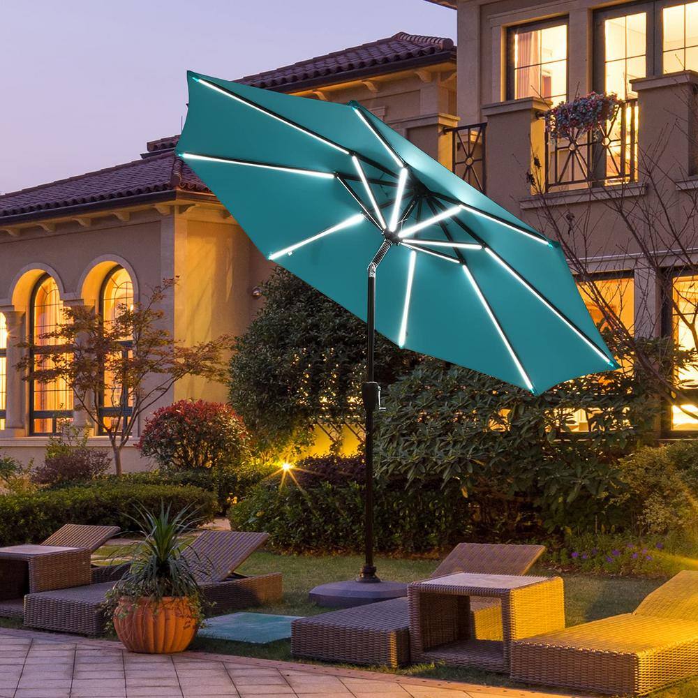 9 ft. Aluminum LED Lights Market Patio Umbrella with Crank and Tilt in Turquoise