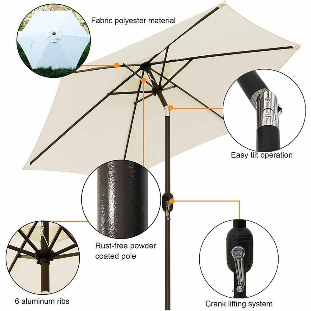 7.5 ft. Metal Pole Market Crank Patio Umbrella in Cream
