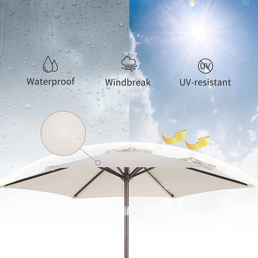 7.5 ft. Metal Pole Market Crank Patio Umbrella in Cream
