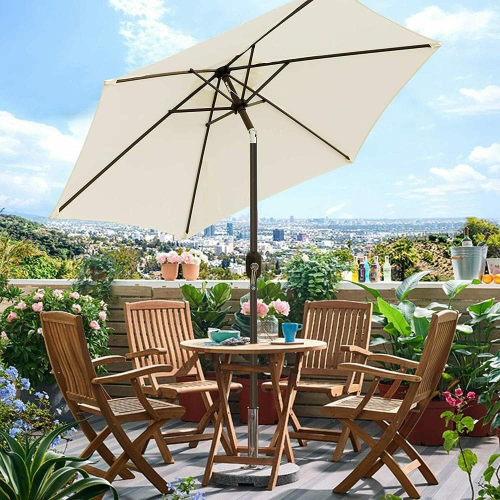 7.5 ft. Metal Pole Market Crank Patio Umbrella in Cream