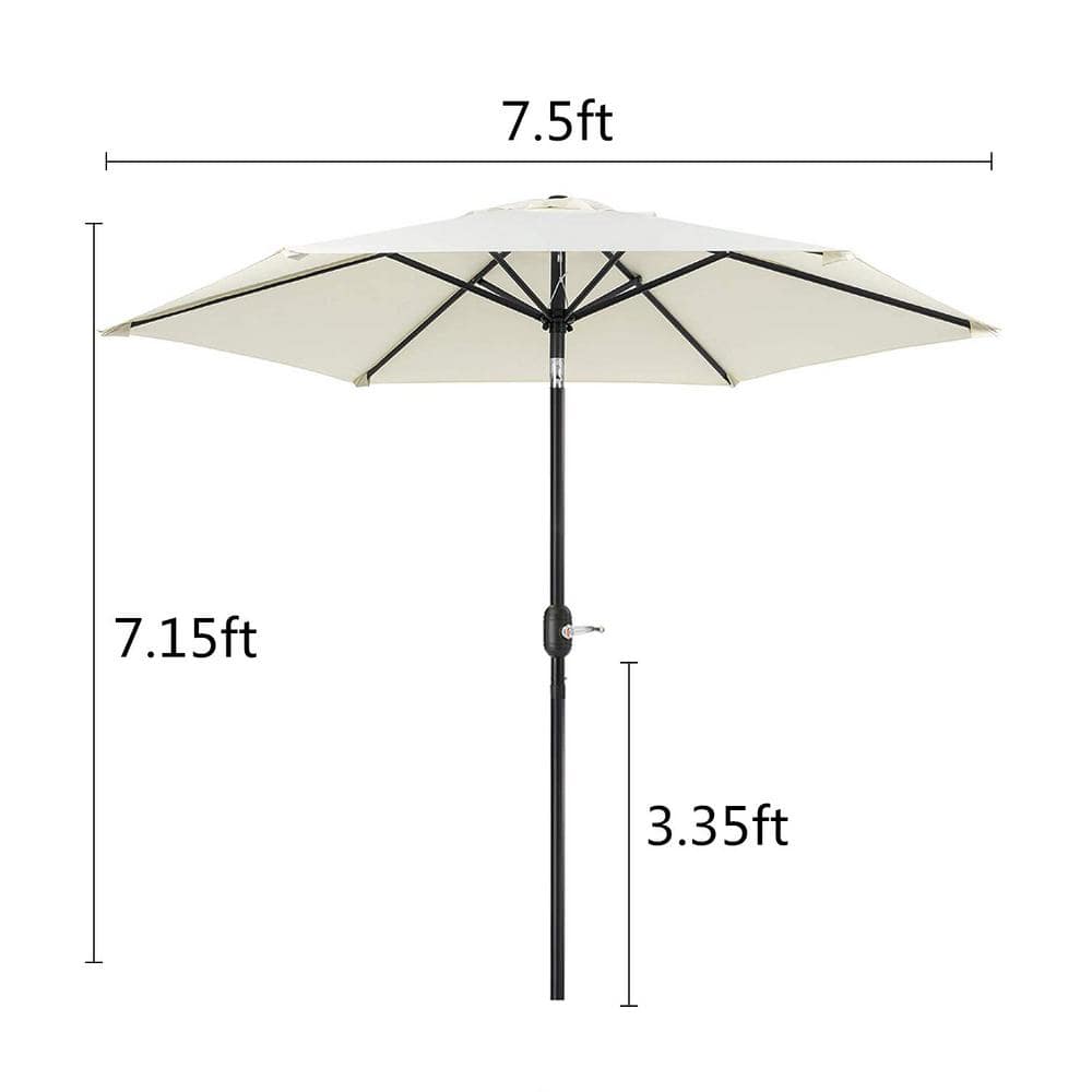 7.5 ft. Metal Pole Market Crank Patio Umbrella in Cream