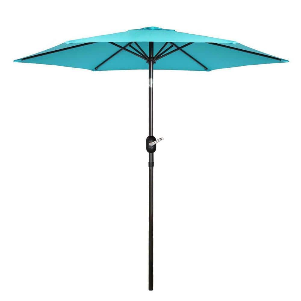 7.5 ft. Metal Pole Market Crank Patio Umbrella in Blue