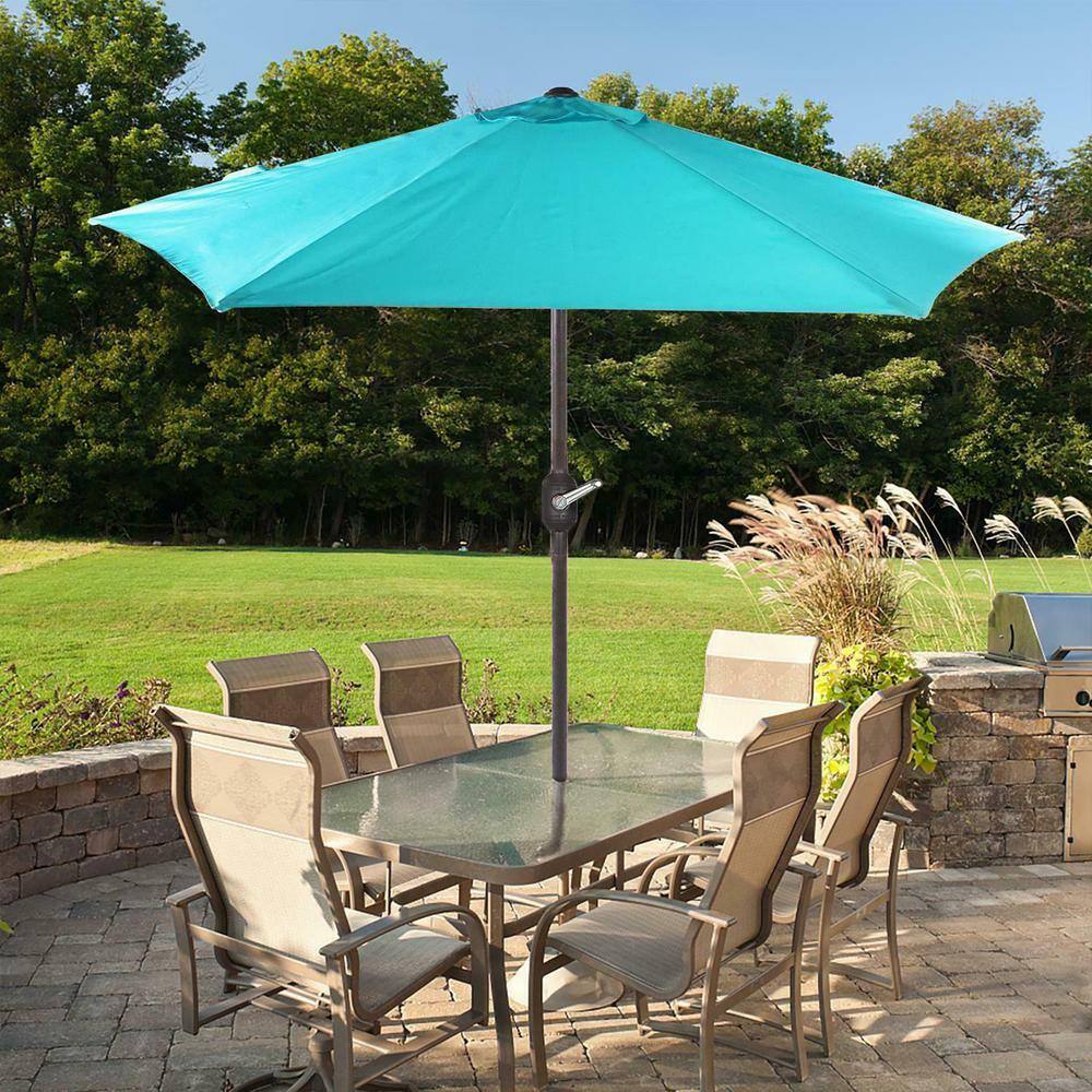 7.5 ft. Metal Pole Market Crank Patio Umbrella in Blue