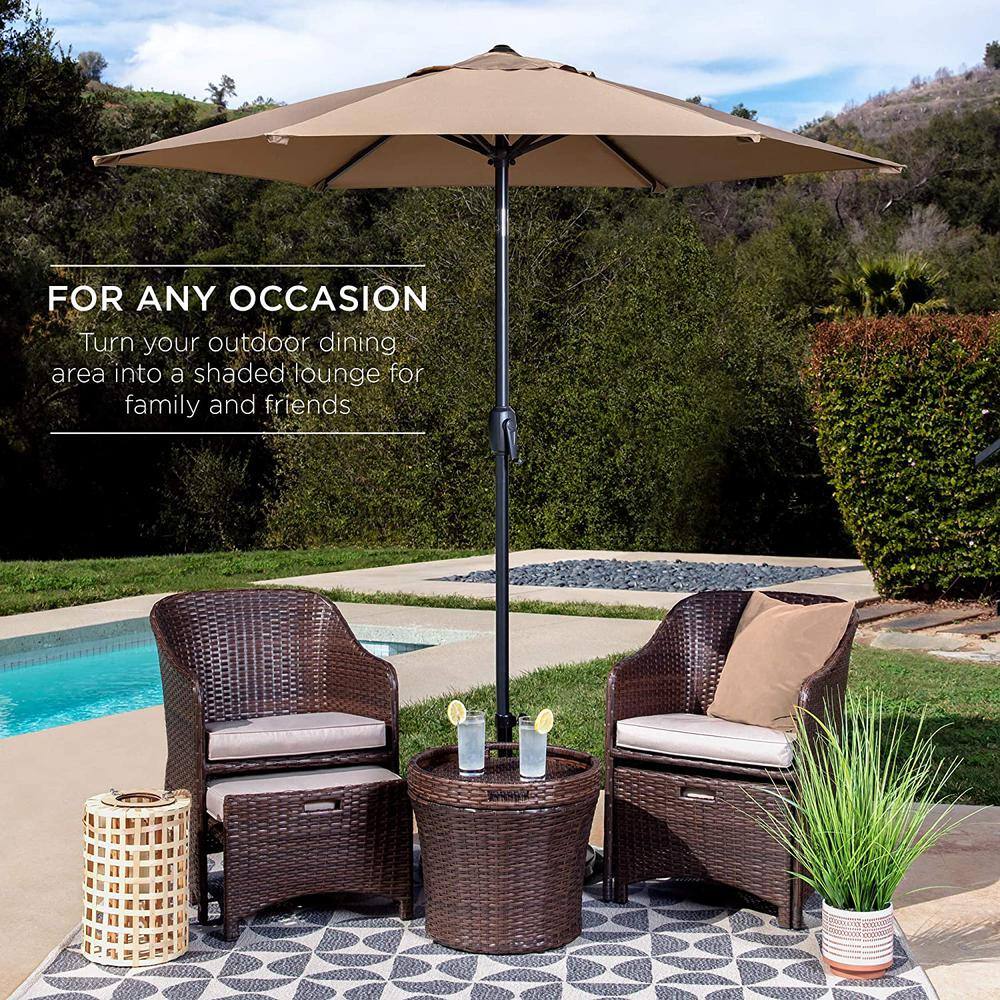 7.5 ft. Metal Pole Market Crank Patio Umbrella in Beige