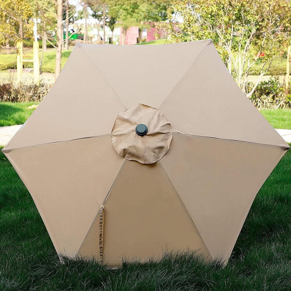 7.5 ft. Metal Pole Market Crank Patio Umbrella in Beige