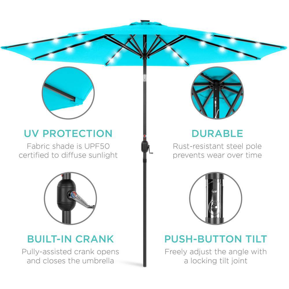 10 ft. Metal Market Solar Tilt Patio Umbrella in Turquoise with LED Lights