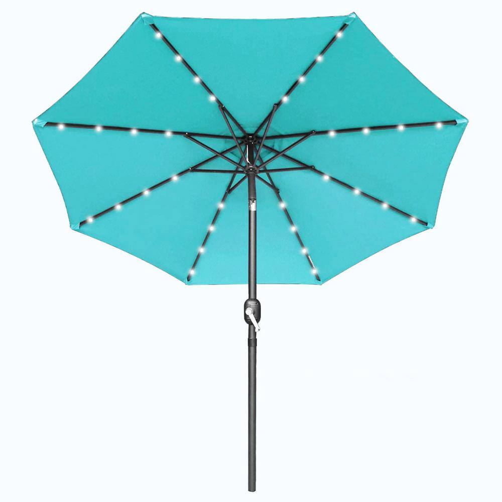 10 ft. Metal Market Solar Tilt Patio Umbrella in Turquoise with LED Lights