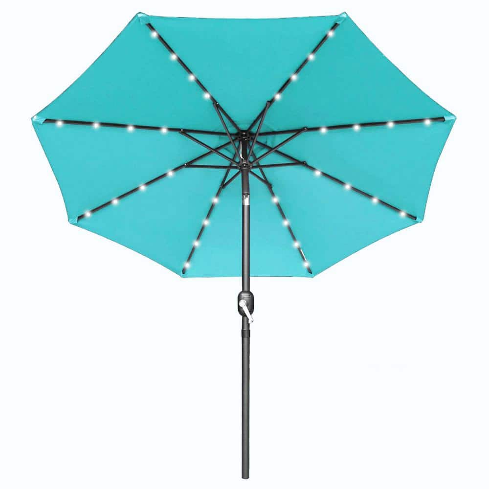 10 ft. Metal Market Solar Tilt Patio Umbrella in Turquoise with LED Lights