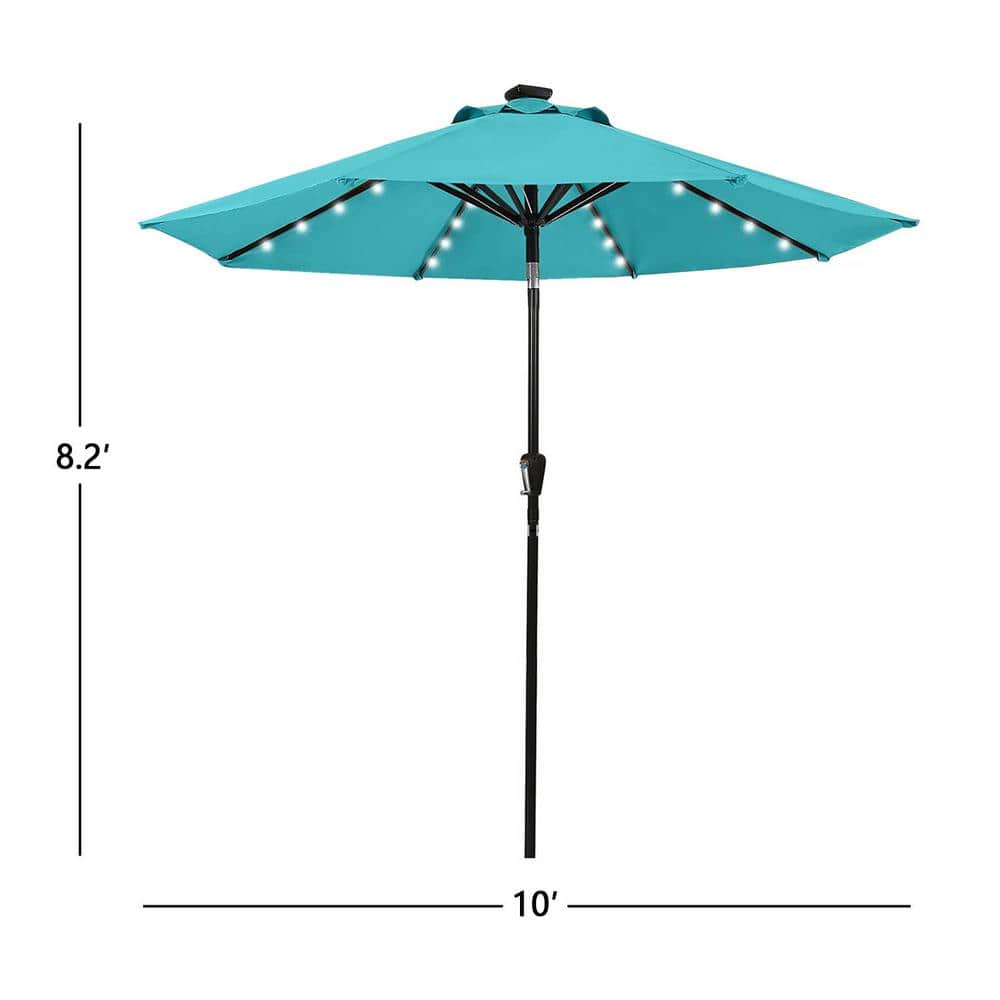 10 ft. Metal Market Solar Tilt Patio Umbrella in Turquoise with LED Lights