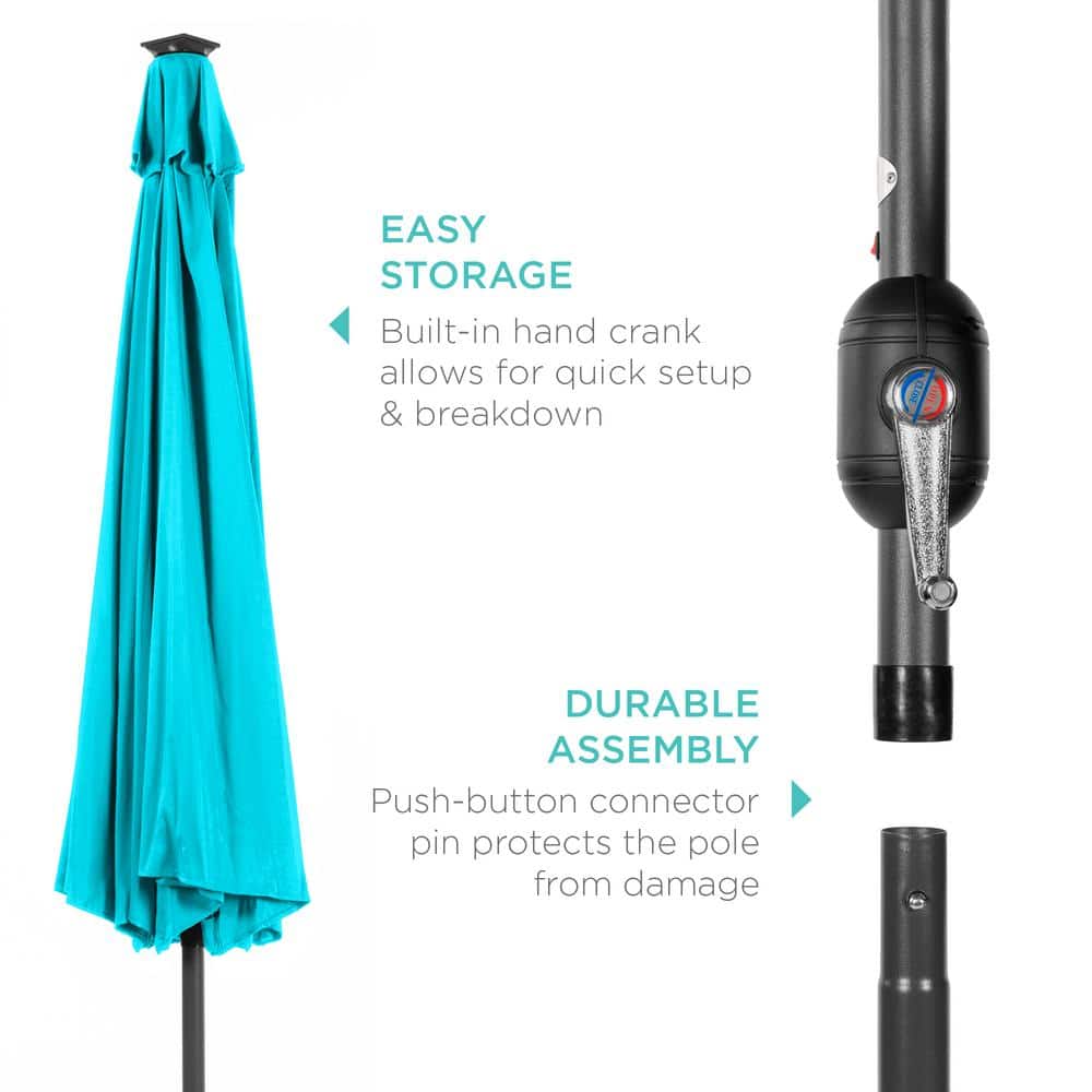 10 ft. Metal Market Solar Tilt Patio Umbrella in Turquoise with LED Lights