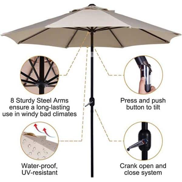 9 ft. Metal Market Crank and Tilt Patio Umbrella in Beige
