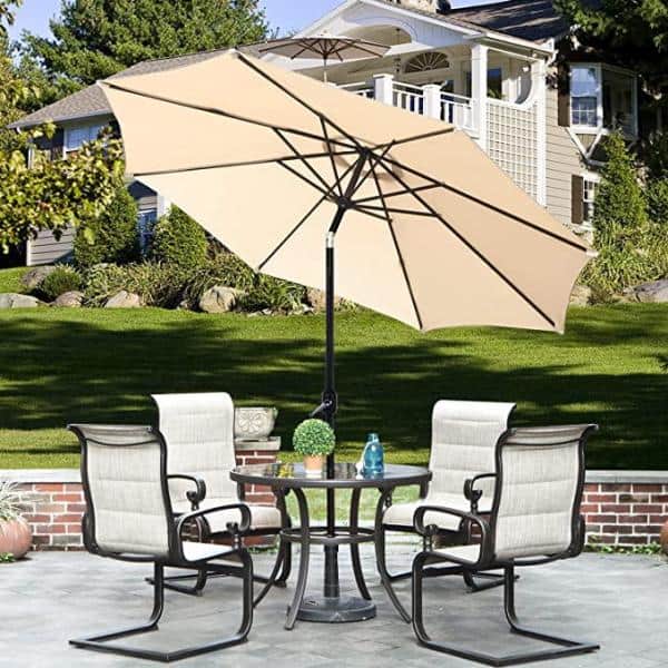 9 ft. Metal Market Crank and Tilt Patio Umbrella in Beige