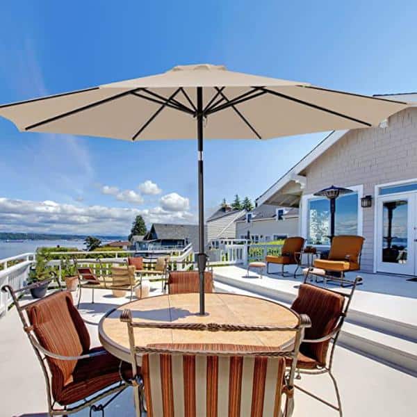 9 ft. Metal Market Crank and Tilt Patio Umbrella in Beige
